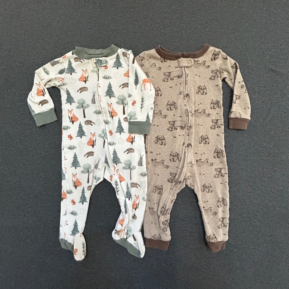 Little Planet Organic by Carters Lot 2 Baby Zip Sleepers Fox Bear 9M 12M Cotton